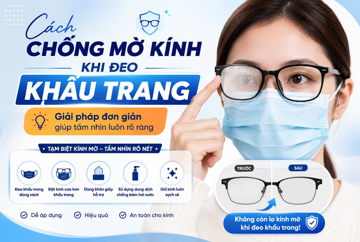 Cach chong mo kinh khi deo khau trang