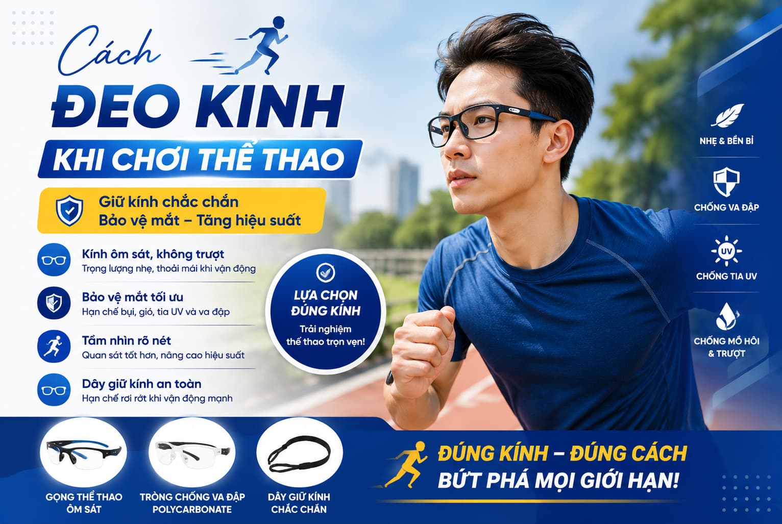 Cach deo kinh khi choi the thao