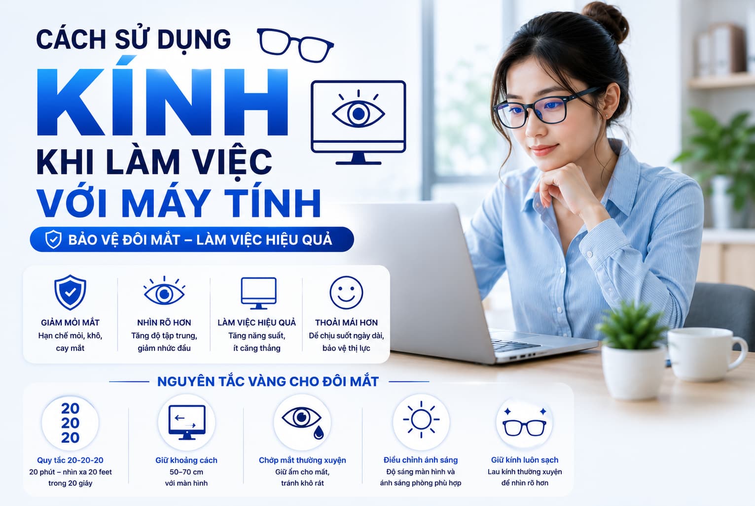 Cach su dung kinh khi lam viec voi may tinh
