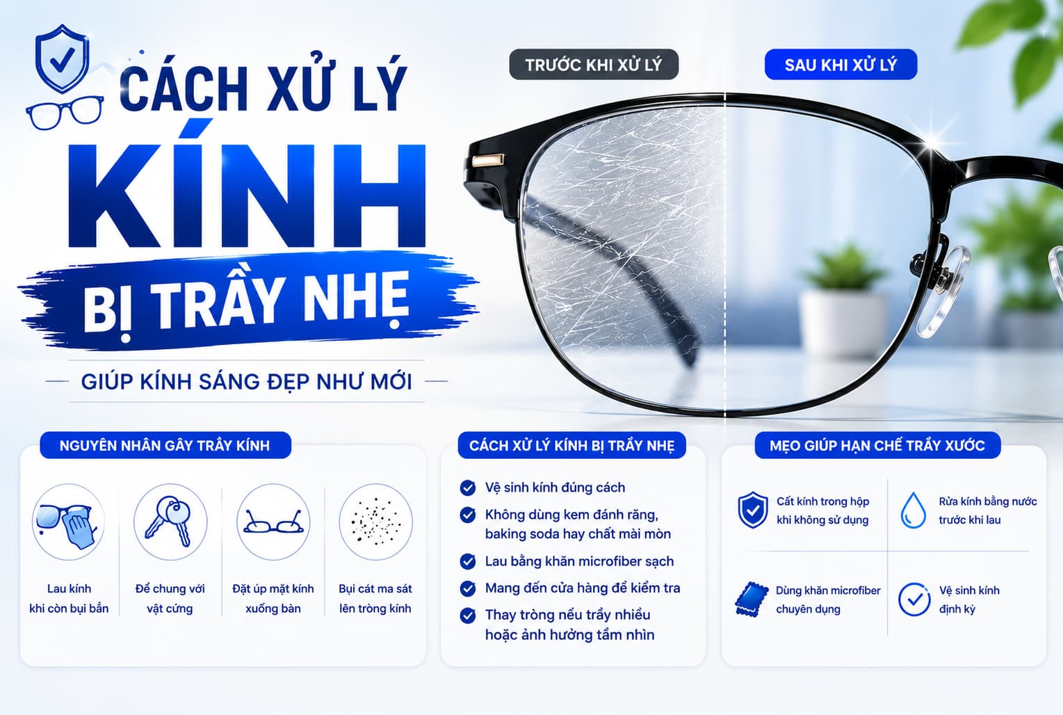 cach xu ly kinh bi tray nhe